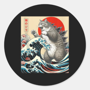 Sticker Rond Catzilla Chat Art Japonais Dons De Chat Drôle Pour
