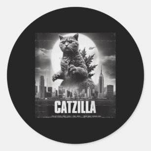 Sticker Rond Catzilla Chat Art Japonais Drôle