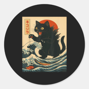 Sticker Rond Catzilla Chat Art Japonais Drôle de Chat Pour Homm