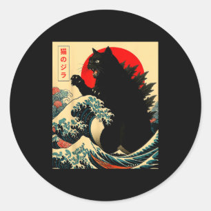 Sticker Rond Catzilla Chat Art Japonais Drôle Pour Hommes Femme
