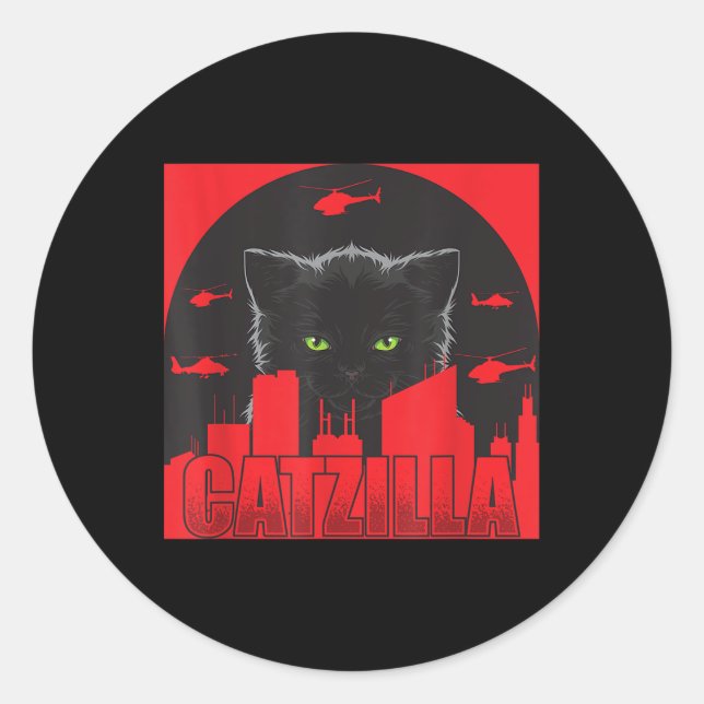 Sticker Rond Catzilla Chat Japonais Chat Drôle Catzilla (Devant)