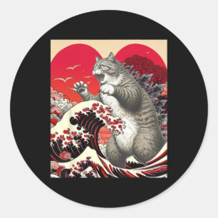 Sticker Rond Catzilla Chat Valentine Art Japonais Cadeau Drôle