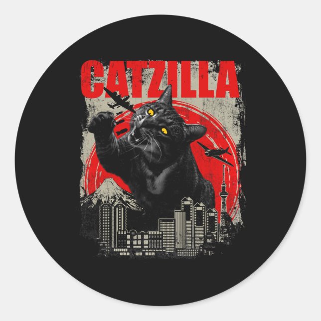 Sticker Rond Catzilla - Drôle Amoureux des chats Kitten Kitty S (Devant)