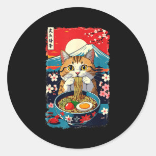 Sticker Rond Catzilla drôle Anime Ramen Chat Japonais Hommes Fe