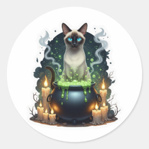 Sticker Rond Cauldron Siamese - Chat Siamese Magique