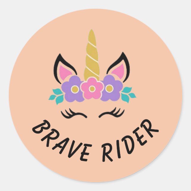 Sticker Rond Cavalier Brave Licorne - Pêche (Devant)
