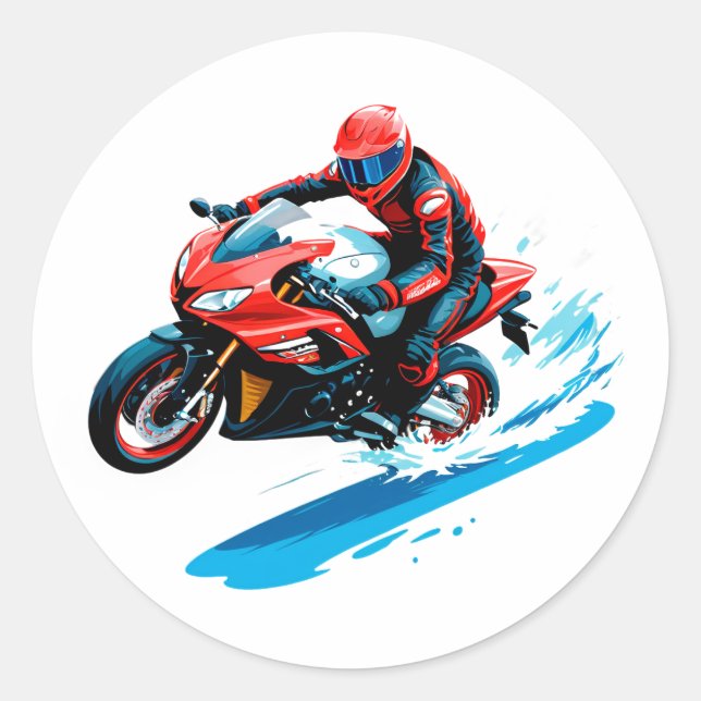 Sticker Rond Cavalier de moto stylé rue vitesse urbain (Devant)