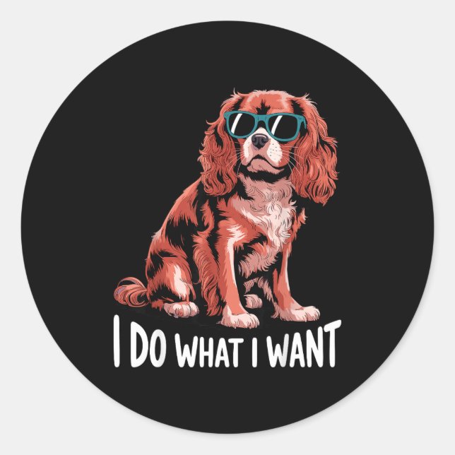Sticker Rond Cavalier King Charles Art For Men Women Cavalier S (Devant)