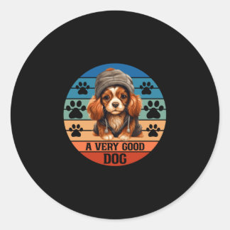 Sticker Rond Cavalier King Charles homme bon chien rétro hiver