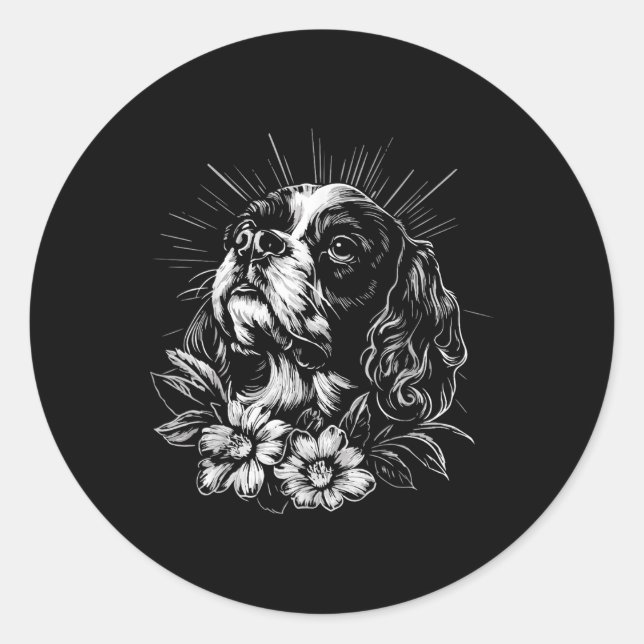 Sticker Rond Cavalier King Charles Spaniel Amoureux des chiens  (Devant)