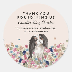 Sticker Rond Cavalier King Charles Spaniel Aquarelle Florale