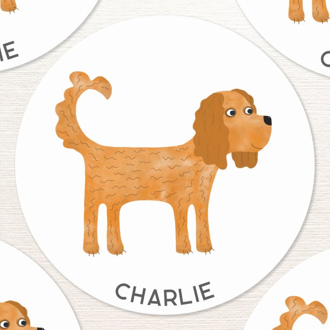 Sticker Rond Cavalier King Charles Spaniel Chien Personnalisé (Fun Spaniel dog personalized name sticker)
