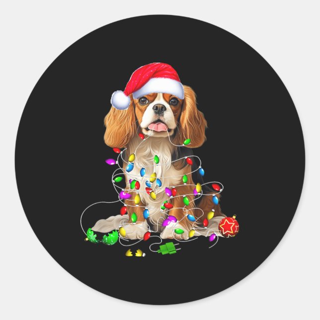 Sticker Rond Cavalier King Charles Spaniel Dog Christmas Orname (Devant)