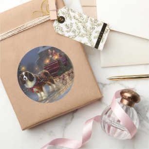 Sticker Rond Cavalier King Charles Spaniel Noël Festive