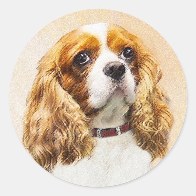 Sticker Rond Cavalier King Charles Spaniel Peinture originale (Devant)
