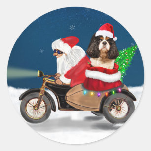 Sticker Rond Cavalier King Chien Noël Père Noël