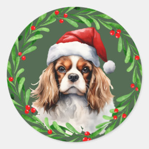 Sticker Rond Cavalier King Spaniel Christmas Chien Mailing