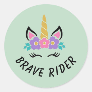 Sticker Rond Cavalier Licorne Sage Vert