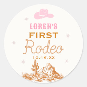 Sticker Rond Cavalière de Rodéo Occidental de 1er Anniversaire