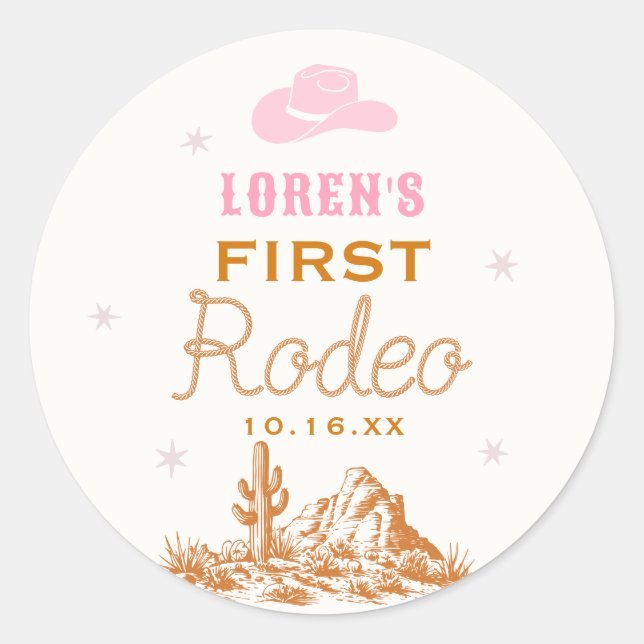 Sticker Rond Cavalière de Rodéo Occidental de 1er Anniversaire (Devant)