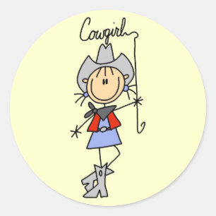 Sticker Rond Cavalière en bâtonnets avec Lasso