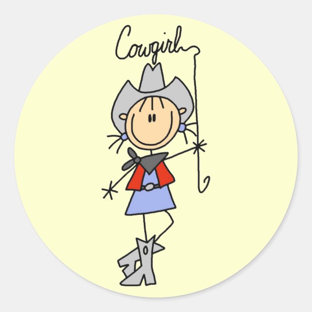 Sticker Rond Cavalière en bâtonnets avec Lasso (Devant)