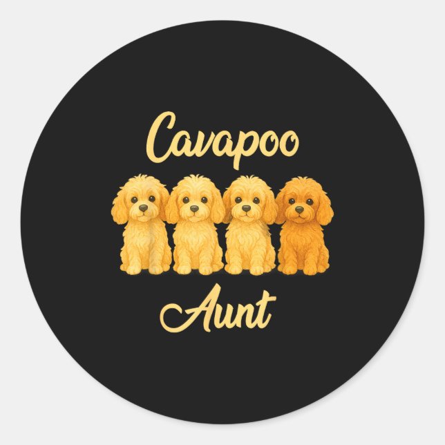 Sticker Rond Cavao Aunt Cute Dog Lover Gift Funny Women Puppy O (Devant)
