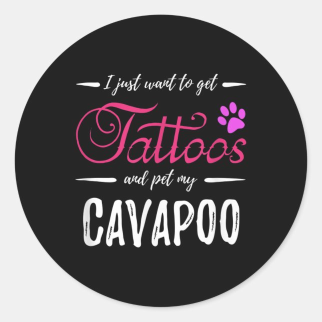 Sticker Rond Cavapoo Amoureux des chiens Tattoo Drôle Chien Mam (Devant)