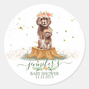 Sticker Rond Cavapou Brown avec Baby shower de la Couronne Flor