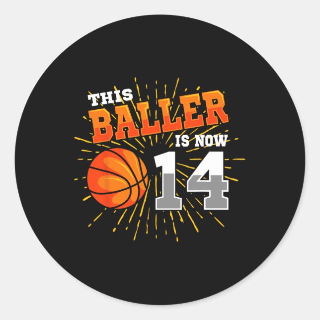 Sticker Rond Ce Baller Est Maintenant 14 Basketball 14e Anniver (Devant)