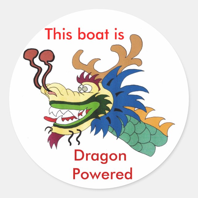 Sticker Rond Ce bateau est, Dragon Powered (Devant)