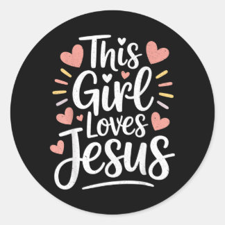 Sticker Rond Ce cadeau de fille aime Jésus pour enfant chrétien