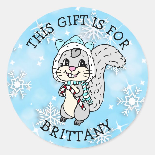 Sticker Rond Ce cadeau est pour... Écureuil de Noël (Devant)