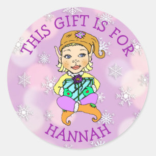 Sticker Rond Ce cadeau est pour, fille Elf avec le cadeau