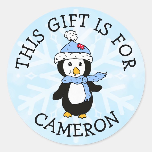 Sticker Rond Ce cadeau est pour le nom Tag mignon Penguin Noël (Devant)