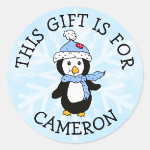Sticker Rond Ce cadeau est pour Noël mignon de pingouin
