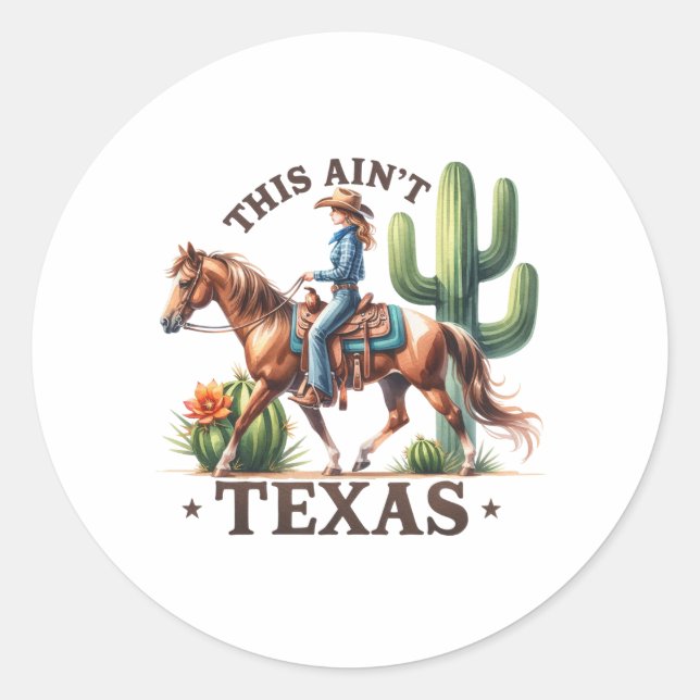 Sticker Rond Ce Cheval Cowgirl n'est pas Texas (Devant)