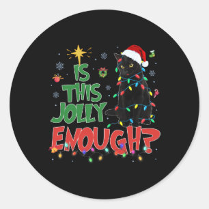 Sticker Rond Ce Jolly Assez Chat Noir Joyeux Arbre de Noël L
