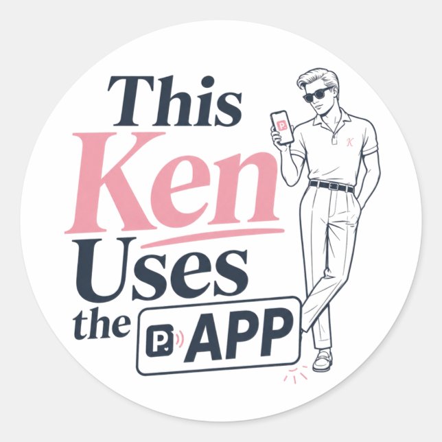 Sticker Rond Ce Ken Utilise L'Application (Devant)