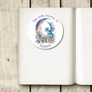 Sticker Rond Ce livre appartient à Dragon Blanc personnalisé