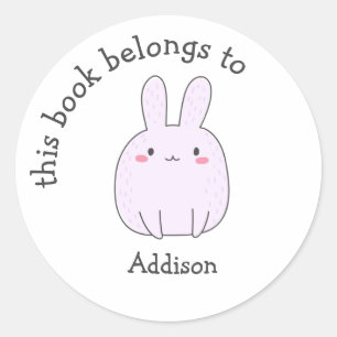 Sticker Rond Ce Livre Appartient À - Joli Lapin Rose - Enfants