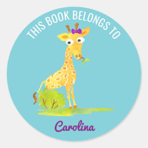 Sticker Rond Ce Livre Appartient À La Giraffe Personnalisée Pou