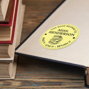 Sticker Rond Ce livre appartient à personnalisé jaune