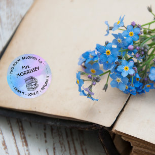 Sticker Rond Ce livre appartient à personnalisé violet