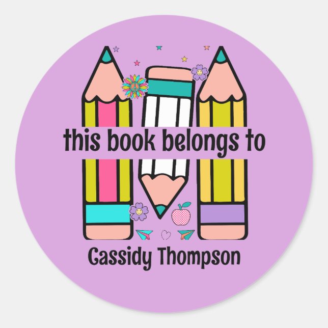 Sticker Rond Ce livre appartient à un crayon kids ex-libris (Devant)