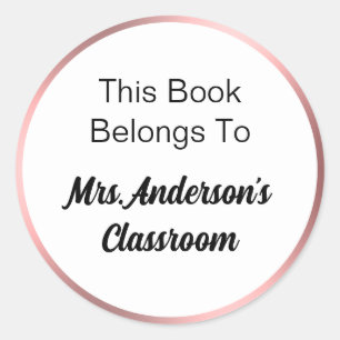 Sticker Rond Ce Livre Appartient Au Nom De L'Enseignant Rose &