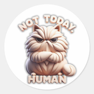Sticker Rond Ce n'est pas aujourd'hui Stick de chat grumpy huma