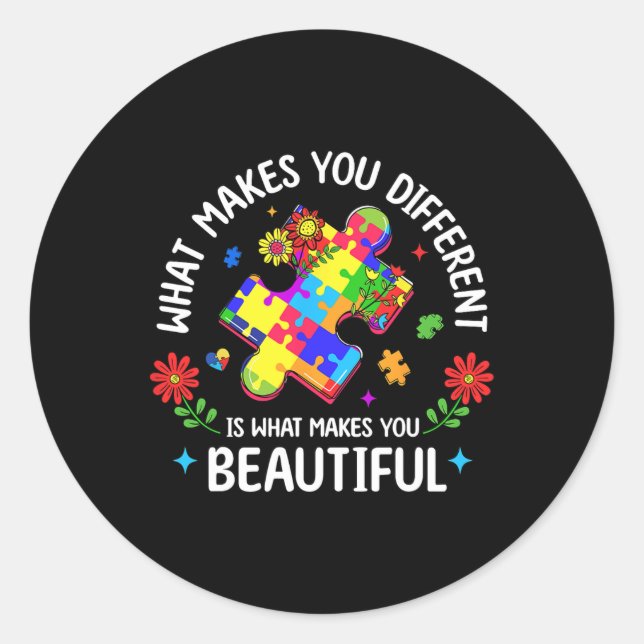Sticker Rond Ce Qui Fait De Vous Différents Beaux Puzzle Autism (Devant)