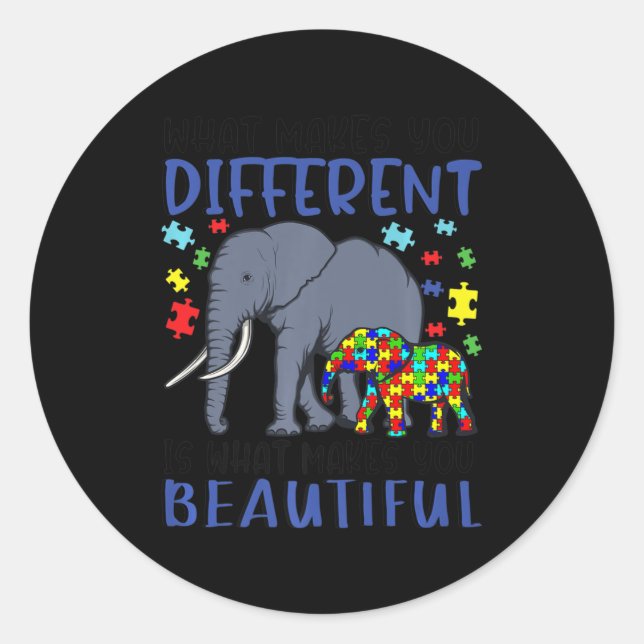 Sticker Rond Ce qui vous rend différents éléphant maman Autisme (Devant)