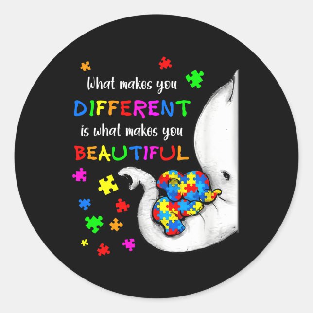Sticker Rond Ce qui vous rend différents éléphant maman Autisme (Devant)